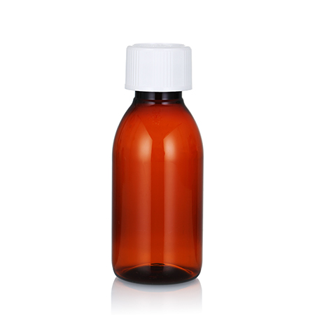Amber PET 120ml plastic medicine syrup liquid bottle with CRC closure