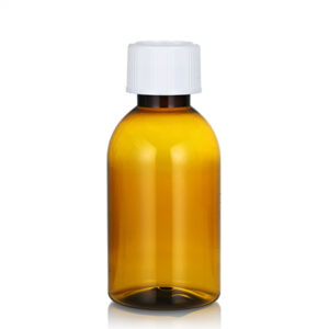 Amber PET 150ml plastic medicine syrup liquid bottle with CRC closure