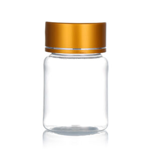 60ml clear PET medicine container with aluminum gloden cap