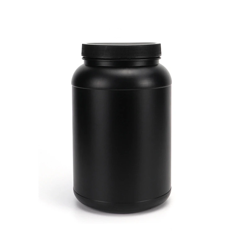 HDPE Protein Powder Jar | Black,White,HDPE Canisters | Round Shoulder, Short Neck | laiyangpackaging.com | 1L, 1.1L, 1.25L, 2L, 3L, 4.5L| HDPE or PCR HDPE on request