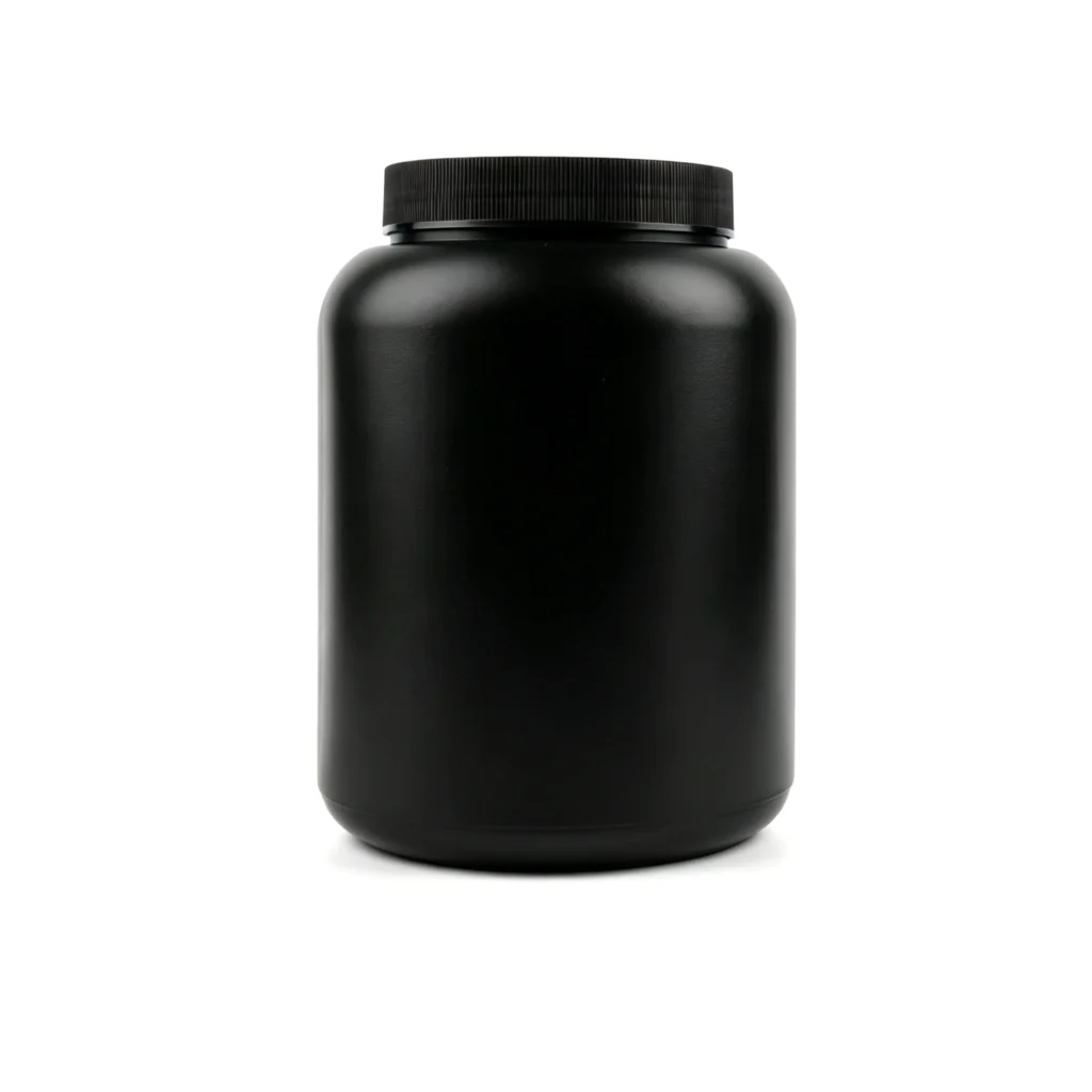 HDPE Protein Powder Jar | Black,White,HDPE Canisters | Round Shoulder, Short Neck | laiyangpackaging.com | 1L, 1.1L, 1.25L, 2L, 3L, 4.5L| HDPE or PCR HDPE on request